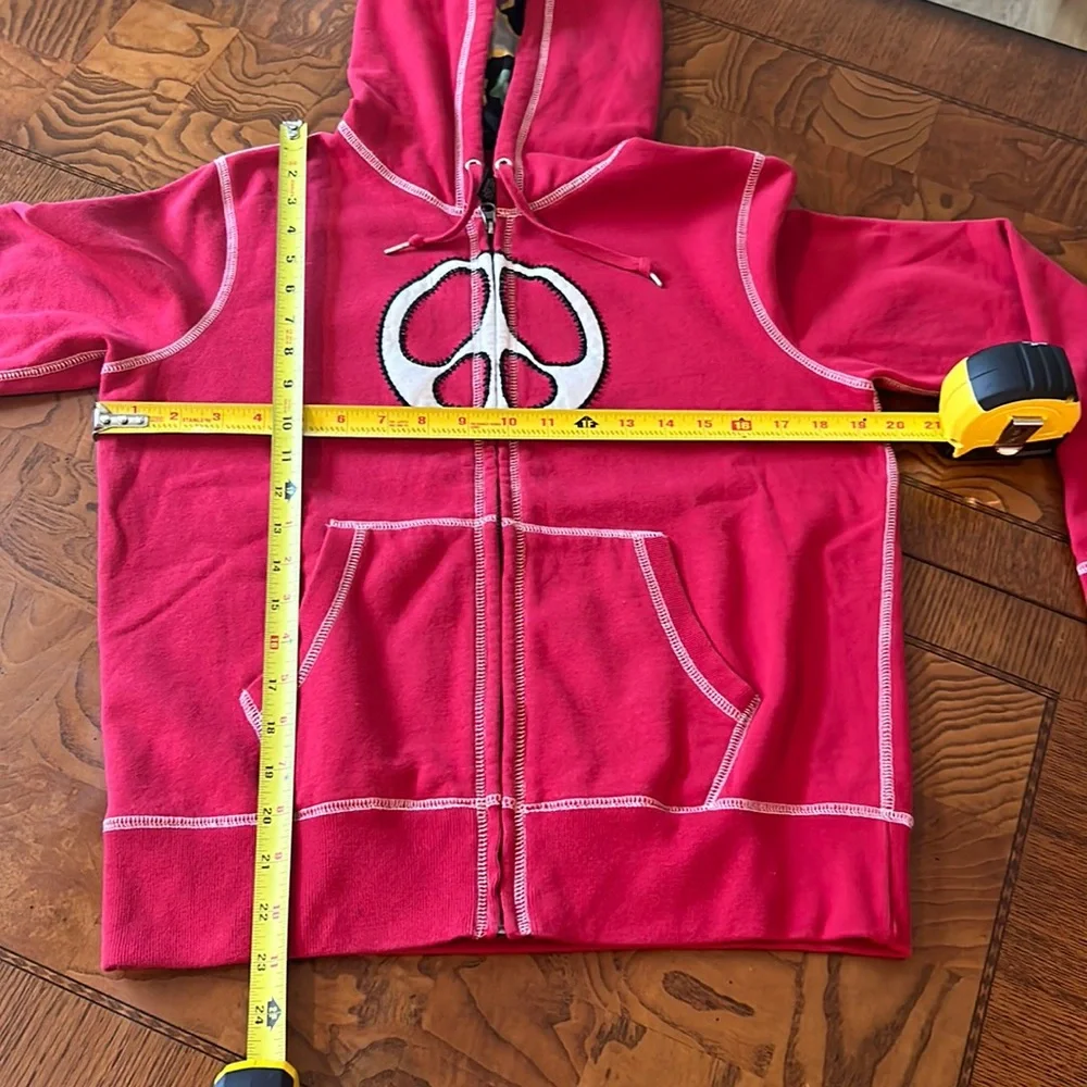 Lucky Brand Vintage Inspired Full Zip Jacket Sweatshirt Hoodie Peace Sz S Red - Picture 14 of 16